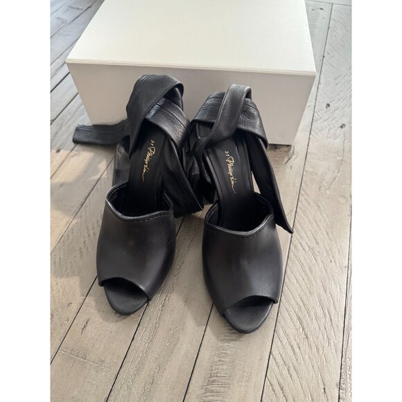 3.1 Phillip Lim Kyoto Ankle Knotted Heeled Sandals Black Leather Size 36 6 - Picture 1 of 8